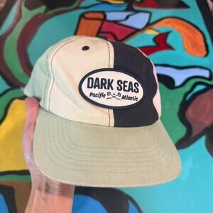 Dark Seas Men’s Snapback Hat Cream Blue Logo Cap Beachy Summer Skater